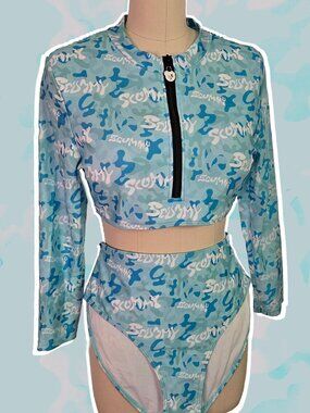Scummy Bears Blue Glamouflage Zippered Top + Bottoms Set Size L